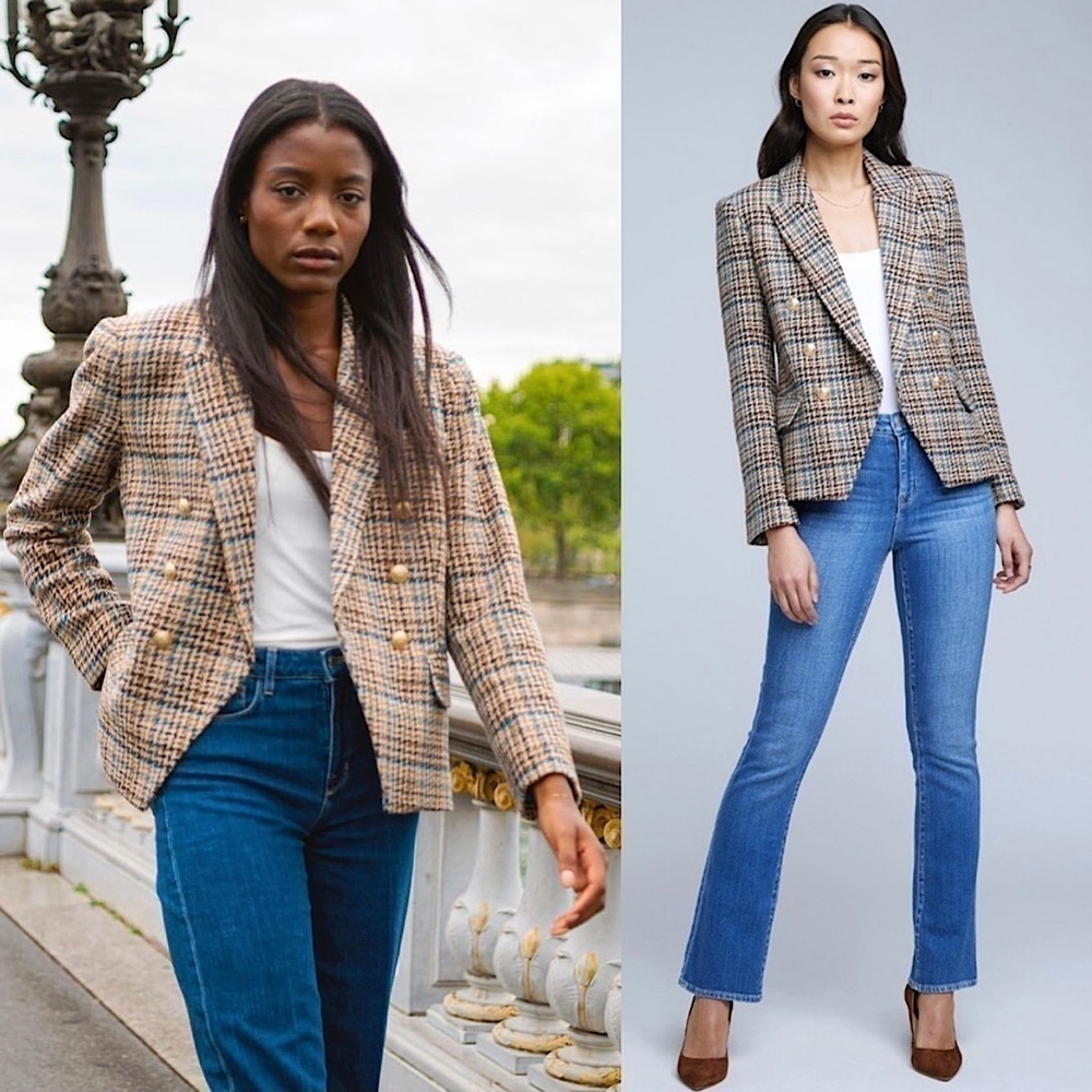 NWT L’AGENCE Kenzie Tweed Plaid Check Double Breasted Wool Academia Blazer 2 - Picture 3 of 16